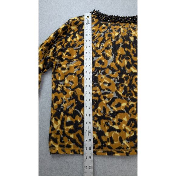 Magaschoni Womens Cashmere Sweater Cardigan L Animal Print Beaded Collar Mobwife - Picture 11 of 16